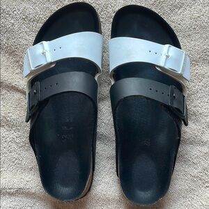 Birkenstock 42 Black/White Slide Sandal